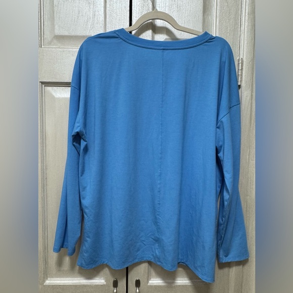 Garnet Hill Women Large Blue Side Slits Lagenlook Long Sleeve T-Shirt Pullover - Picture 2 of 8